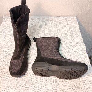 Lands' End women's suede & leaf print zip-up mid calf winter boots sz 8.5 B